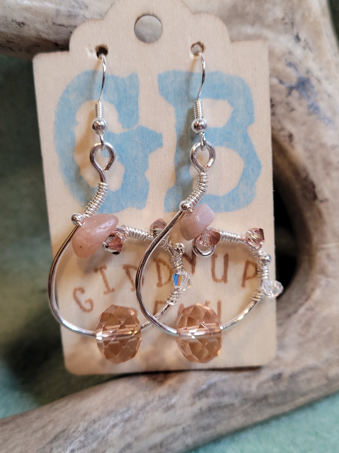 Handcrafted earrings with Sunstones and Crystals