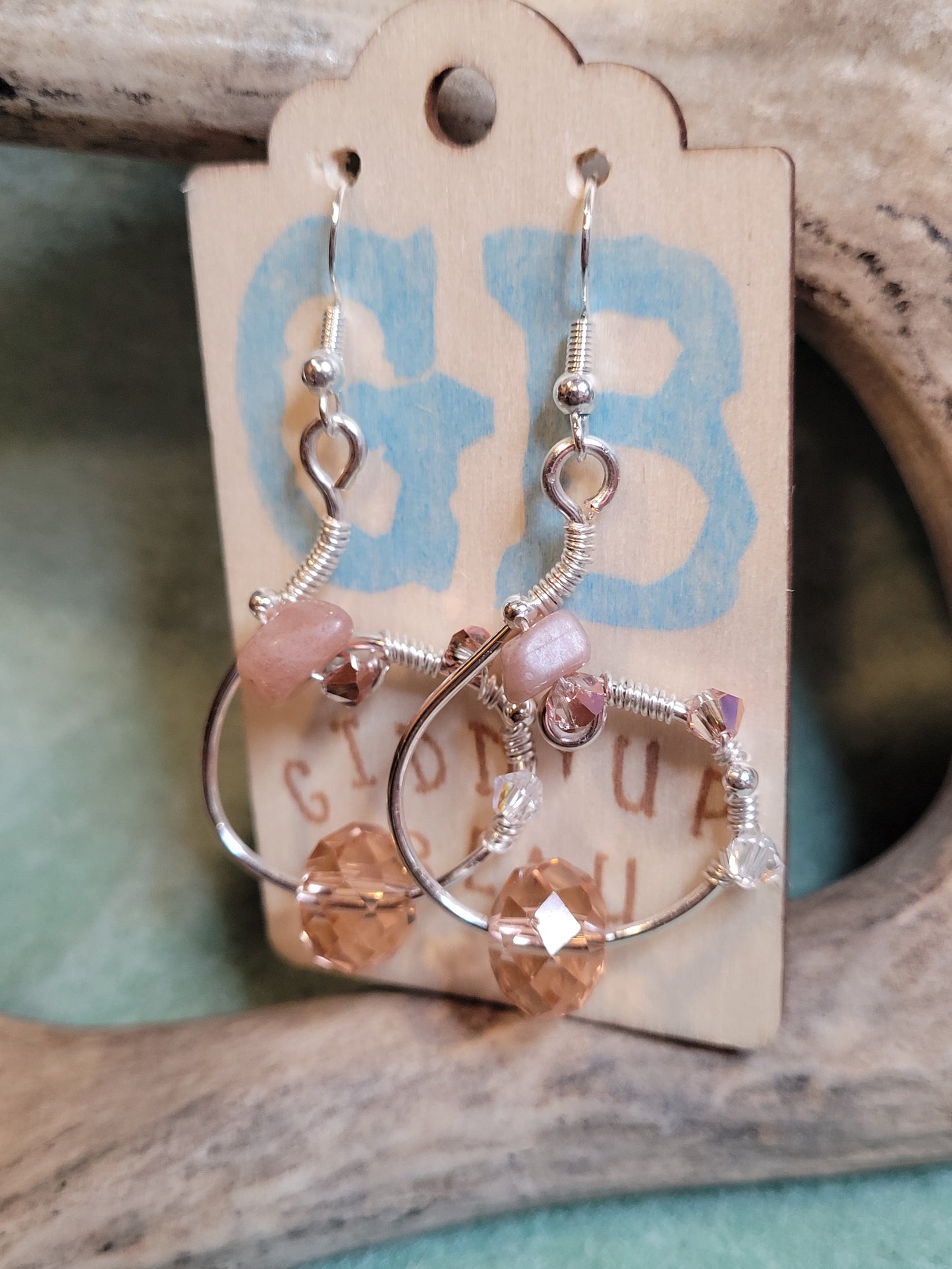 Handcrafted earrings with Sunstones and Crystals